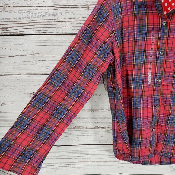 Victoria Secret New Women's Red Plaid Button Up Sleeve Top Size M - Picture 4 of 13